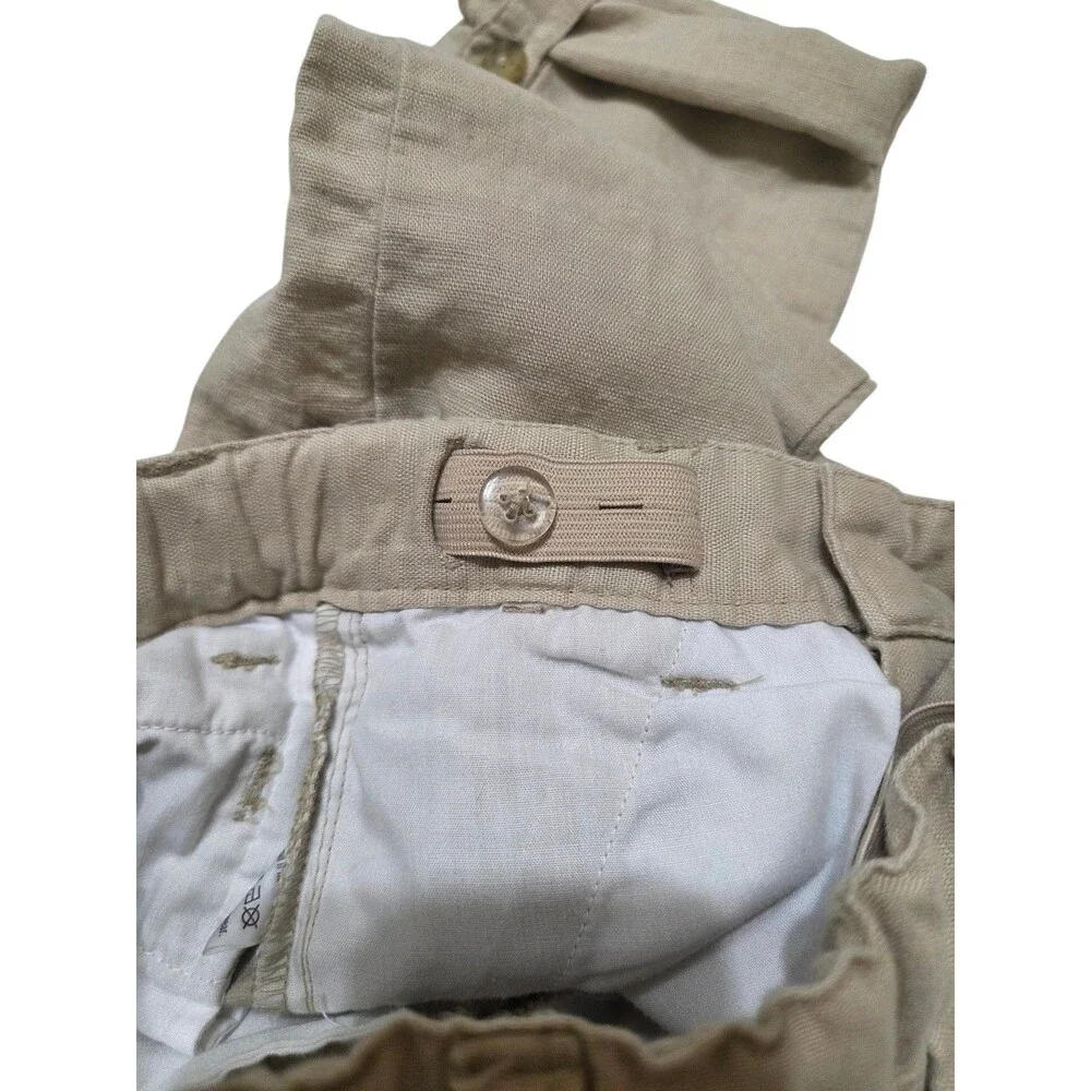 Janie and Jack Linen Blend Pants Tan Pockets Adjustable Waist/Length Sz 4 D11.1